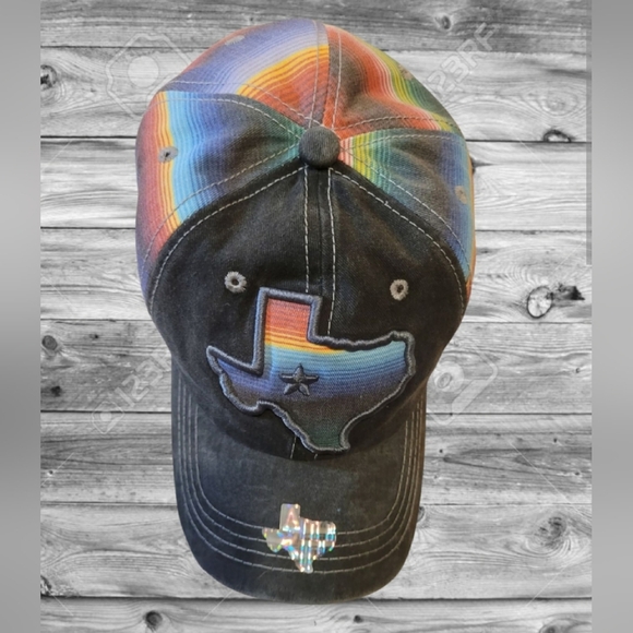 SERAPE TEXAS STATE APPLIQUE TRUCKER STRAP BACK DISTRESSED HAT REPUBLIC - Picture 2 of 8